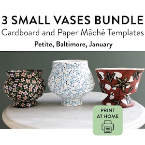 Plantillas de cartón y papel maché en formato PDF: PAQUETE de 3 jarrones pequeños / Petite, enero, Baltimore