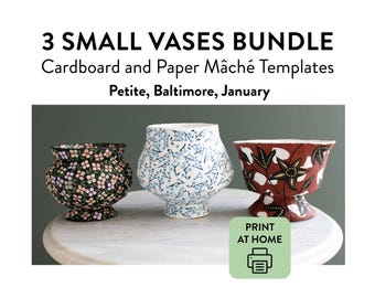 Cardboard & Paper Mâché Templates PDF: BUNDLE of 3 small vases / Petite, January, Baltimore