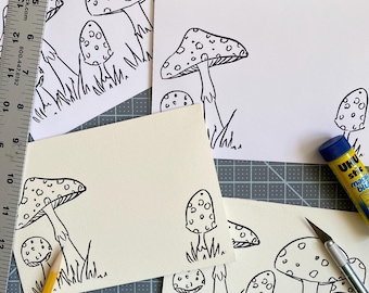 Print-At-Home Envelope + Card Design PDF: Mushrooms