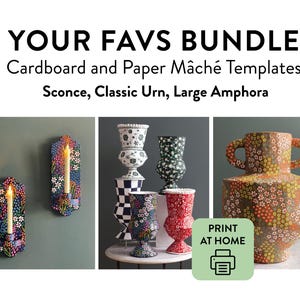 Plantillas de cartón y papel maché en formato PDF: PAQUETE de 3: tus favoritas: urna clásica, aplique y ánfora grande