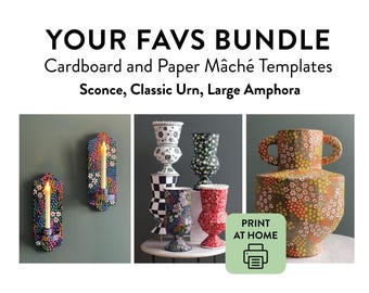 Cardboard & Paper Mâché Templates PDF: BUNDLE of 3 - Your Favs - Classic Urn, Sconce, Large Amphora