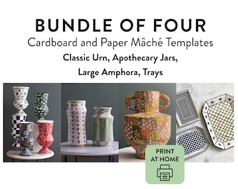 Cardboard & Paper Mâché Templates PDF: BUNDLE of 4 - Classic Urn, Apothecary Jars, Large Amphora, Trays