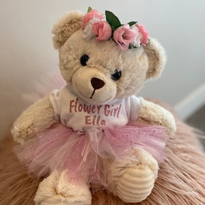 Personalized Flower Girl Medium Teddy Bear With Wedding Date