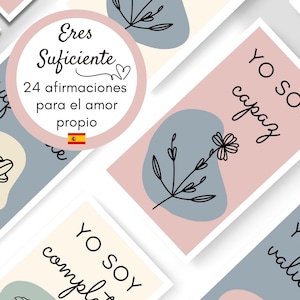Cartões de Afirmação em ESPANHOL para Imprimir, Cartões de Manifestação, Afirmações Diárias Positivas Eu Sou o Suficiente, Citações Motivacionais, Cartões de Atenção Plena