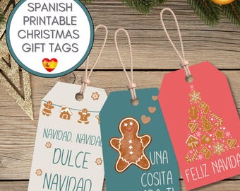 Spanish Printable Christmas Gift Tags | Feliz Navidad Holiday Labels | Digital Download