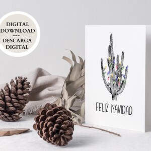 Feliz Navidad, Tarjeta de Navidad Tropical  Tarjeta de Cactus de Felicitación Imprimible, Tarjeta para los Festivos, Ójala Estuvieras Aqui