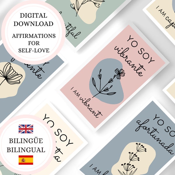 SPANISH TO ENGLISH Affirmation Cards for Self Love, Printable Positive Daily Affirmations, Motivational Cards, Mindfulness Cards