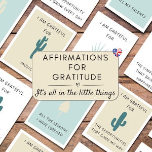 Tarjetas de Afirmación de Gratitud en Inglés, Frases de Agradecimiento Imprimibles, Cartas de Manifestación, Auto cuidado y Mindfulness