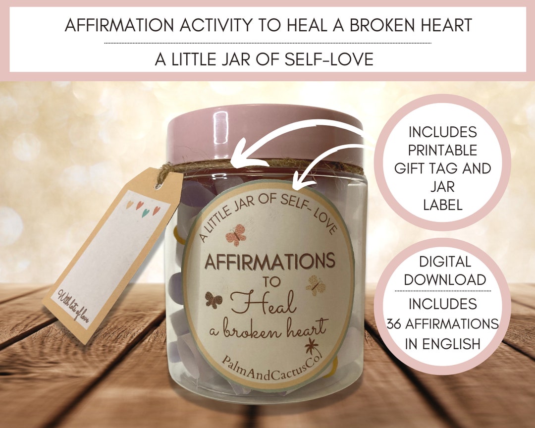 Breakup Affirmation Jar, PRINTABLE Affirmation Cards for Self-love ...