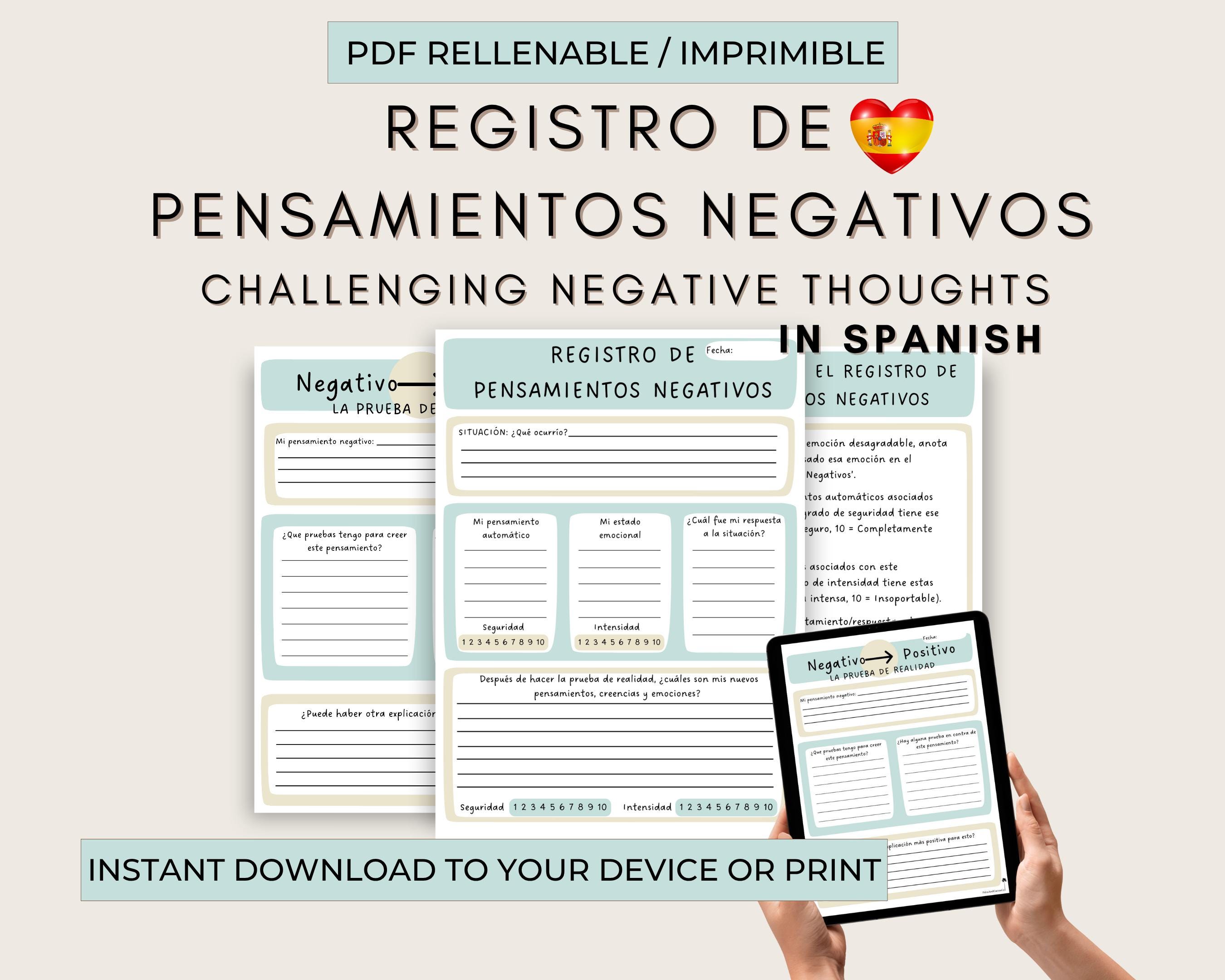 Y1169 セルフチェックCBT Ver.2 Spanish Negative Thought Journal: CBT Brain Dump Worksheets for