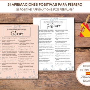 Lista de Afirmaciones en Español para Febrero, Frases Motivacionales  y Positivas Imprimibles, Cartas de Amor Propio, Superación Personal