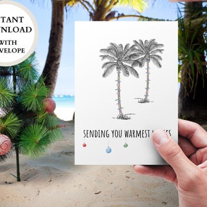 Tropische kerstkaarten met envelop, warmste wensen afdrukbare kerstkaarten, Hawaiiaanse kerstkaarten,