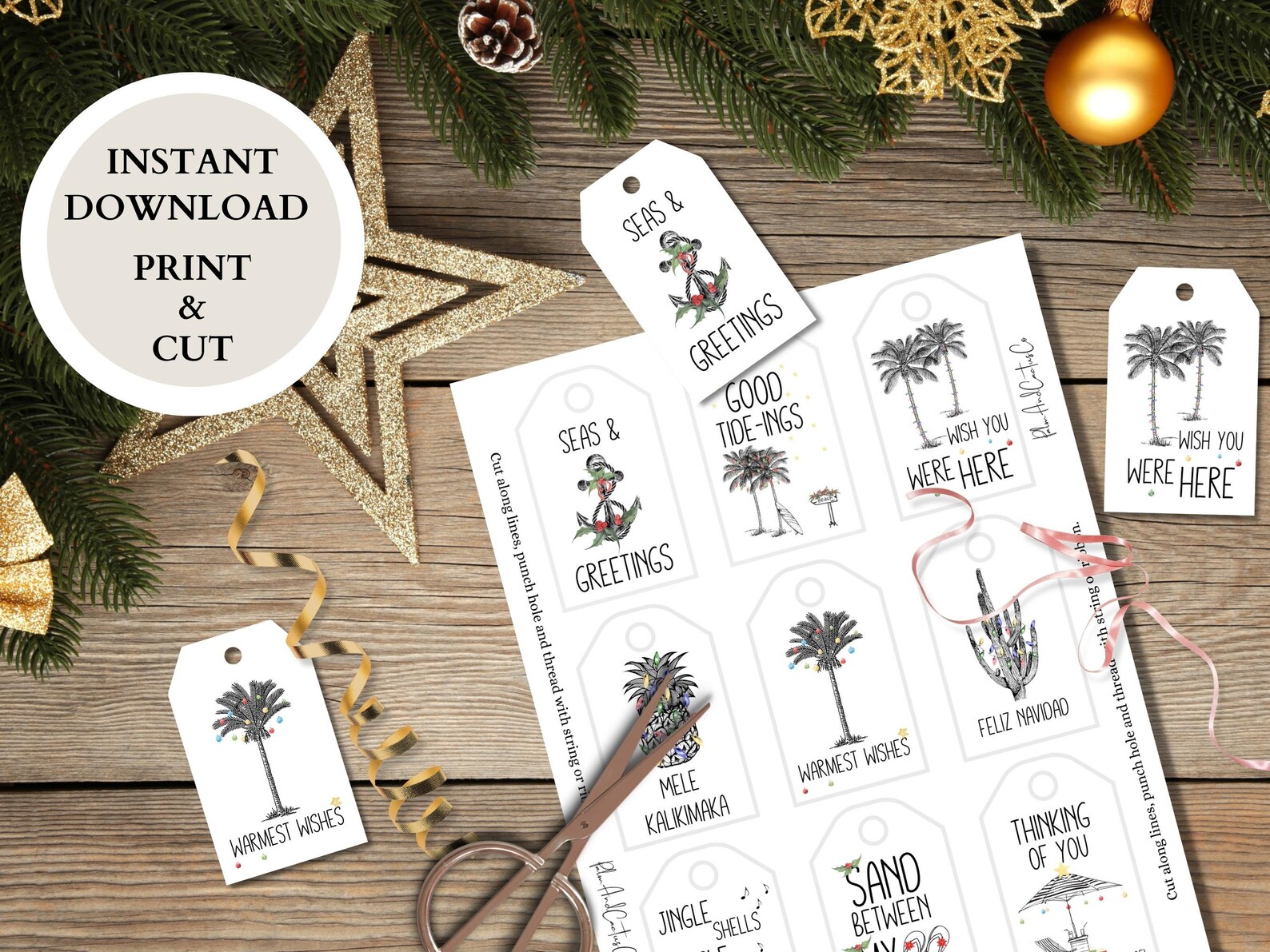 Tropical Christmas Gift Tags Printable Mele Kalikimaka Beach Etsy