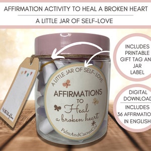 Breakup Affirmation Jar, PRINTABLE Affirmation Cards for Self-Love, Positive Quotes Activity for Self Care
