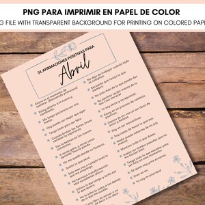 Affirmation Checklist Printable Affirmation Checklist for April in Spanish, Motivational ...