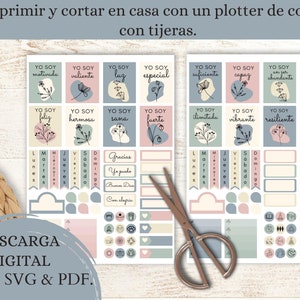 Stickers pour carnet de pleine conscience avec affirmations en ESPAGNOL, feuille d'autocollants imprimables, kit de planification d'affirmations positives du jour