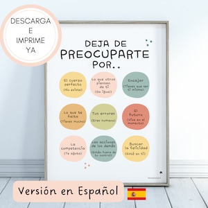 Stop Worrying Self Care Printable in SPANISH, Therapy Office Print, Mental Health Poster, Positive Mindset Art, Anxiety Journal