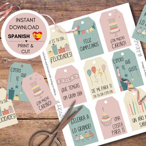 Spanish Printable Birthday Tags, Happy Birthday Gift Tags, Instant Download, Downloadable Gift Labels, Last Minute Favor Tags