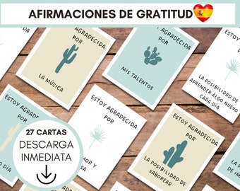 Tarjetas de Afirmación de Gratitud en Español, Frases de Agradecimiento Imprimibles, Cartas de Manifestación, Auto cuidado y Mindfulness