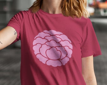 Botan (peony) design on wine red t shirts, Unisex sizes, soft spun slim cotton T