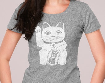 Fortune Kitty (maneki neko) Women's Shirt (heather gray)