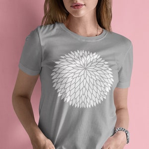 Japanese Chrysanthemum motif, Women's T Shirt, Soft Spun light gray/silver color shirt. image 1