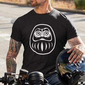 Daruma Tee Shirt, unisex sizes with white image on black shirt image 1