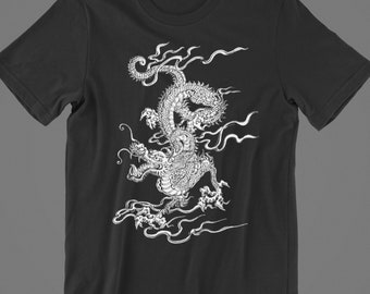 Flying Dragon Unisex sizes Tee. Soft Spun black shirt.