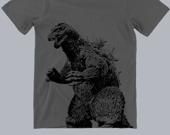 Godzilla on the back t shirt for kids sizes (dark gray Tee)