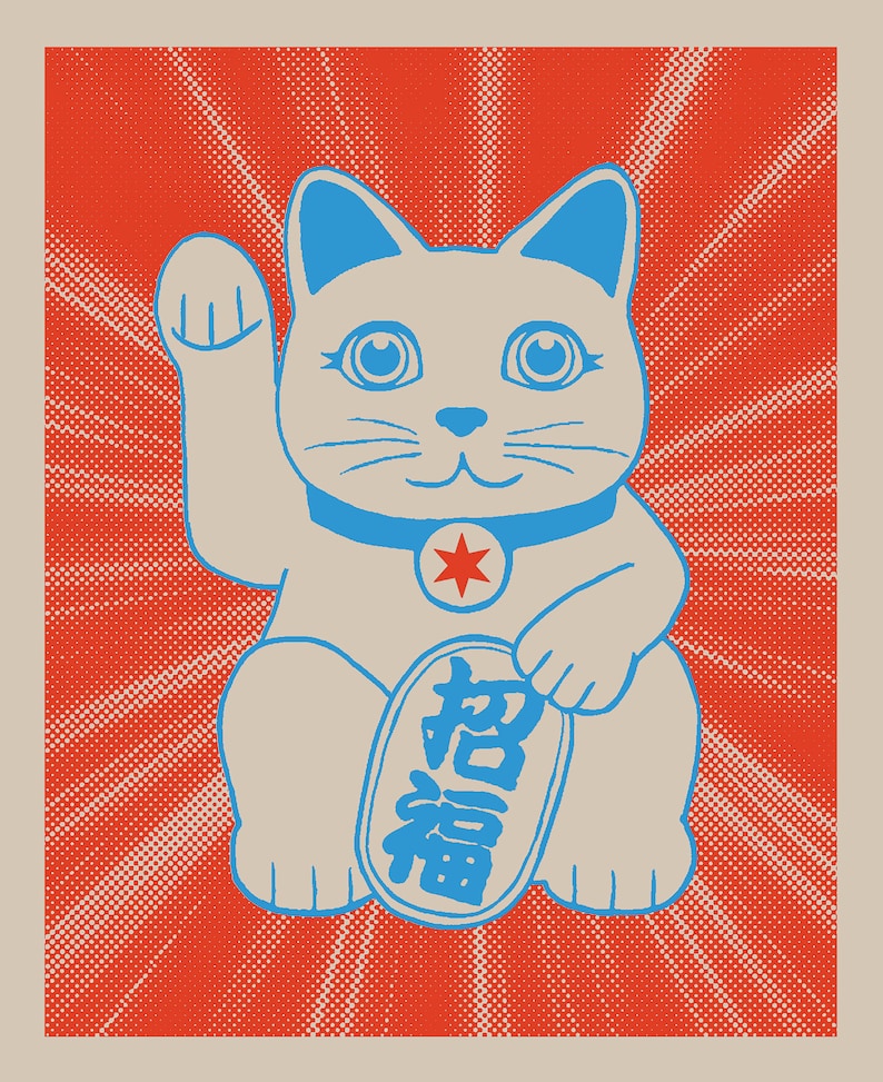 Maneki Neko fortune kitty art print 8x10 image 2