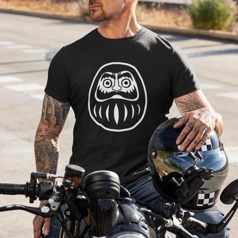 Daruma Tee Shirt, unisex sizes with white image on black shirt image 1