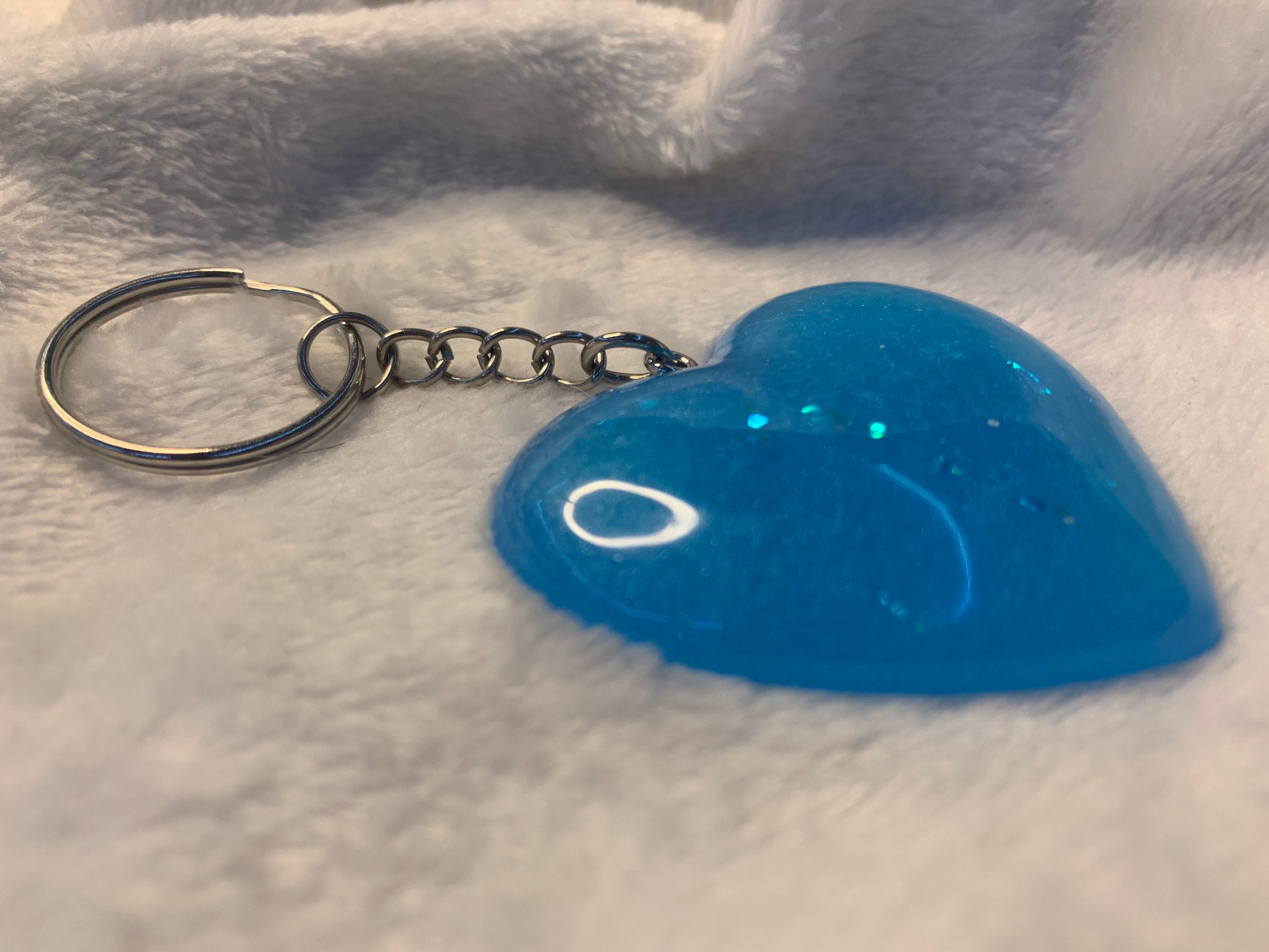 Smokey light blue heart keychains with iridescent glitter Etsy