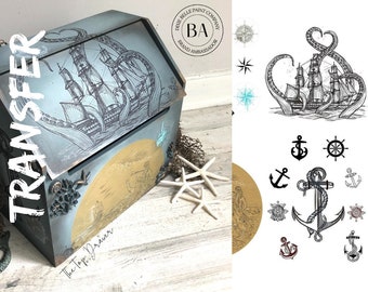 NAUTICAL LIFE Transfer - 24 x 28" - Dixie Belle Decor Transfer - With Instructions