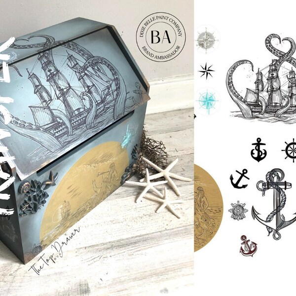 NAUTICAL LIFE Transfer - 24 x 28" - Dixie Belle Decor Transfer - With Instructions