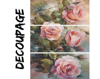 BLUSHING ROSES- Large Decoupage Paper (23 x 33") - Rice Paper - Dixie Belle - With Instructions
