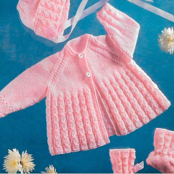 Baby knitting pattern matinee jacket, bonnet and bootees PDF digital download Double Knitting instant download