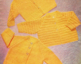 Baby knitting pattern for 3 Baby Cardigans/jackets Size 18-22 Inch, 4 Ply Wool /Yarn quick knit. Instant PDF Digital Download