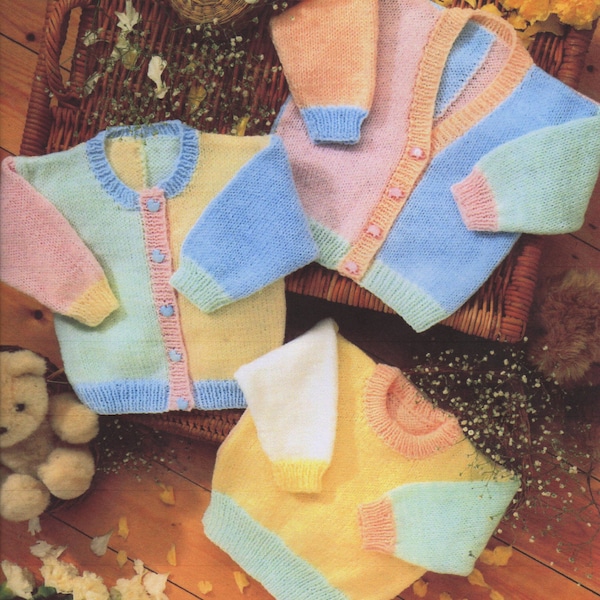 Patrón de punto para bebés niños y niñas Pastel Cardigan Jersey Suéteres PDF Patrón vintage Descarga digital instantánea