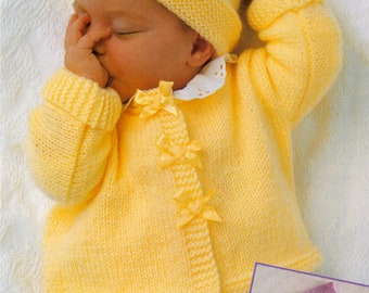 Baby Knitting Pattern for a Ribbon Cardigan,  A Jacket Pullover Sweater, Bolero and Hat Set. PDF digital download DK