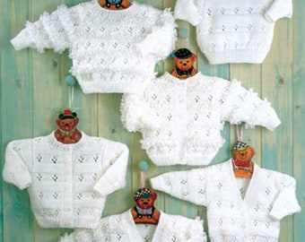 pdf, digital download, baby cardigans,sweaters knitting pattern, double knit, 6 styles, 12-22 ins, premature size included