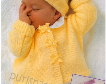 Baby Knitting Pattern for a Ribbon Cardigan,  A Jacket Pullover Sweater, Bolero and Hat Set. PDF digital download DK.