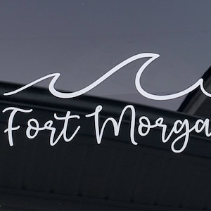 Beach wave car decal with ANY beach name-Fort Morgan- Gulf Shores- Destin-Myrtle Beach-Pensacola-Venice-Orange Beach-Mirmar-Dauphin Island
