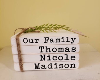 Our Family Mini Book Set, Tiered Tray Book, Farmhouse Book Stack, Personalized Book, Family Books, Anniversary , Christmas gift,grandparent