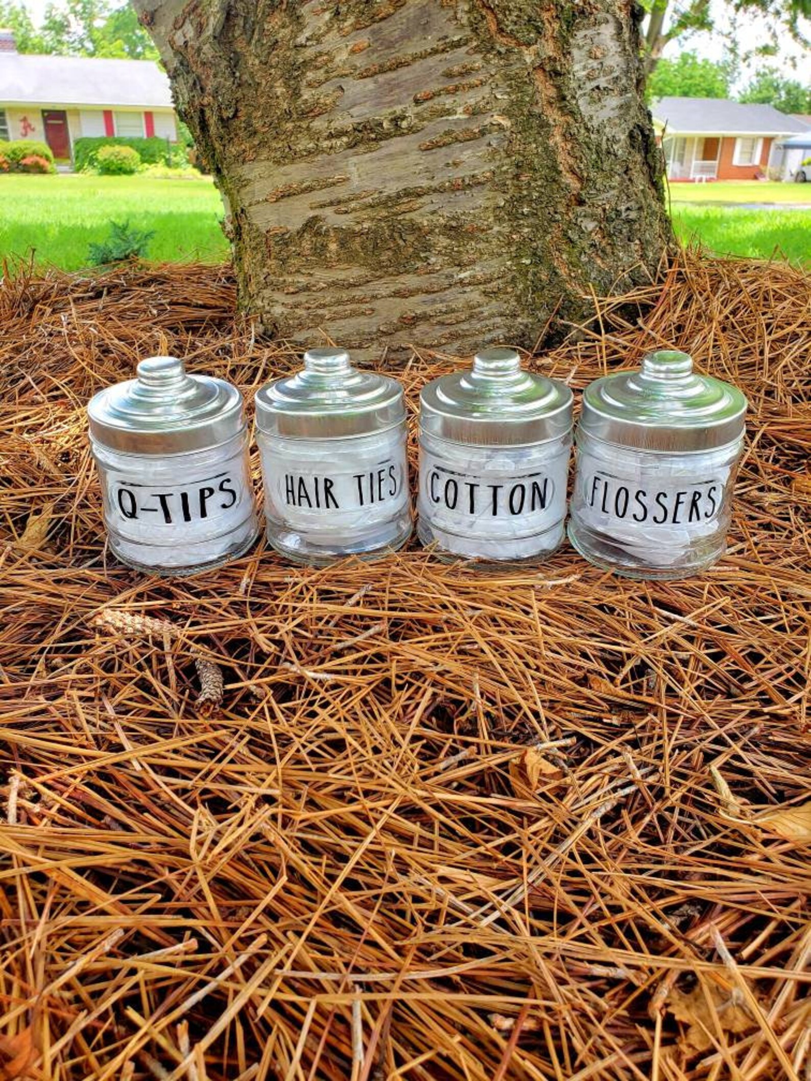 Set of 4 Bathroom Glass Jarsqtipshair Etsy