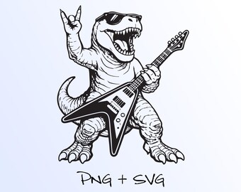 Heavy Metal Dinosaur Playing Guitar Fun T Rex Clip Art, PNG and SVG