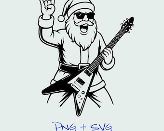 Rocking Santa Electric Guitar Clip Art (PNG and SVG)