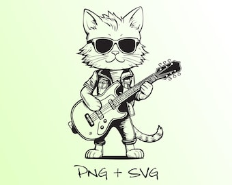 Rockstar Cat Playing Electric Guitar Fun Clip Art, PNG and SVG