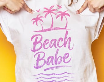 Beach Babe Tropical PNG Text Design Digital Download