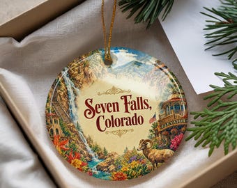 Seven Falls Colorado Ceramic Ornament, Watercolor Seven Falls Waterfall Souvenir, Colorado Springs Travel Keepsake Gift