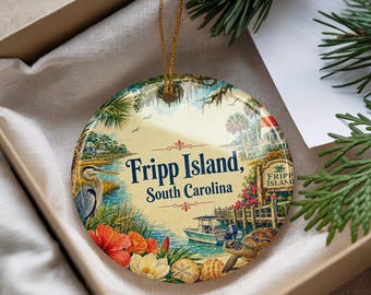 Fripp Island South Carolina Ceramic Ornament, Watercolor Coastal Beach Souvenir, Lowcountry Vacation Keepsake Gift